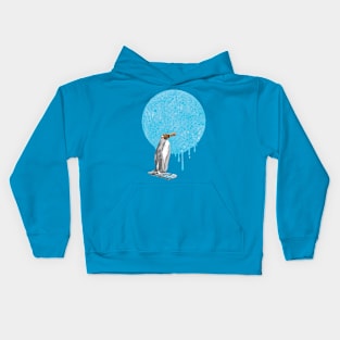 Lonely penguin with melted blue moon Kids Hoodie